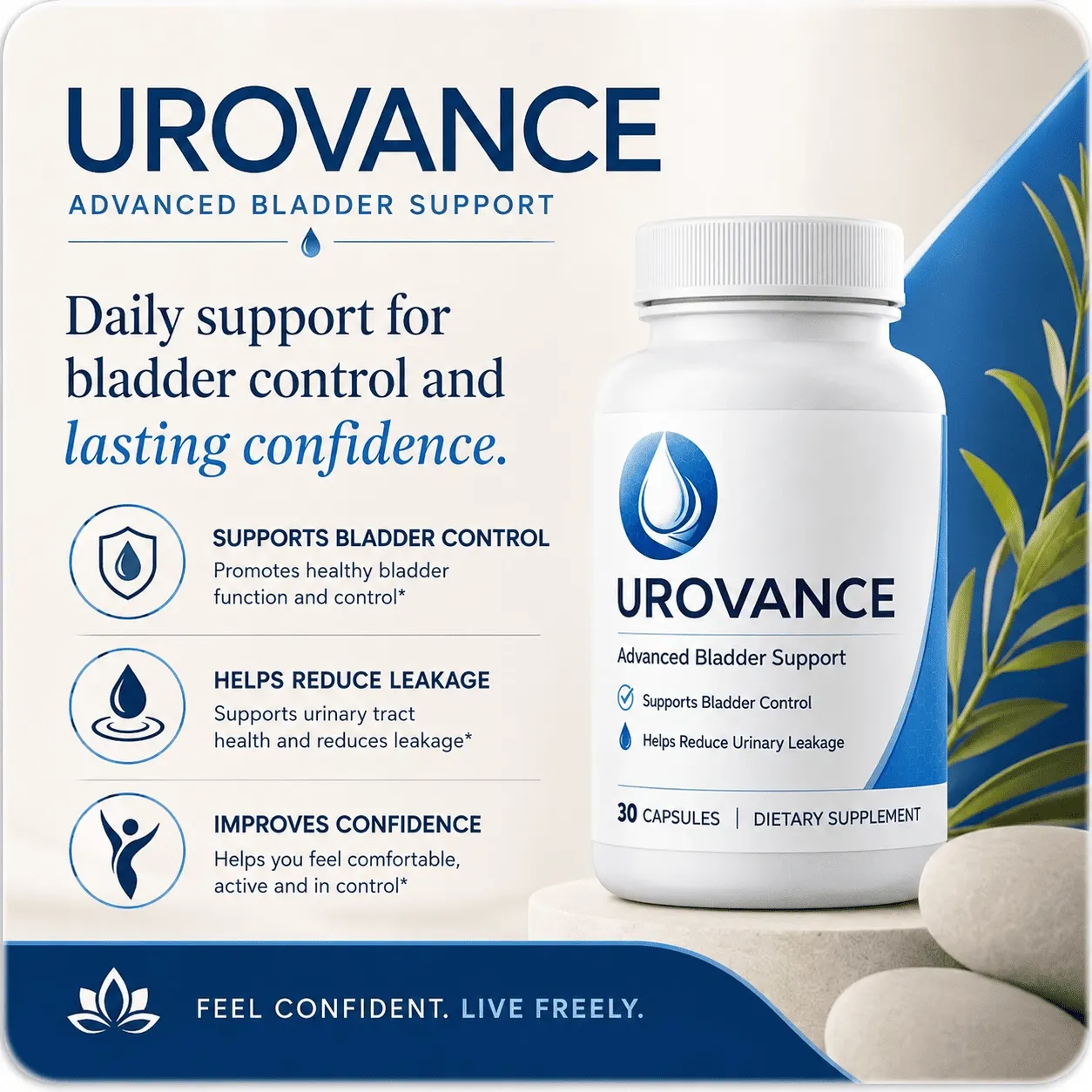 Urovance supplement bottle — Natural Bladder and Urinary Support Formula, 30 capsules, supports healthy urinary function